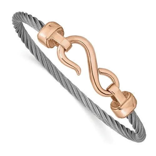 Stainless Steel Polished  IP-Plated Rose Flexible Hook Bangle