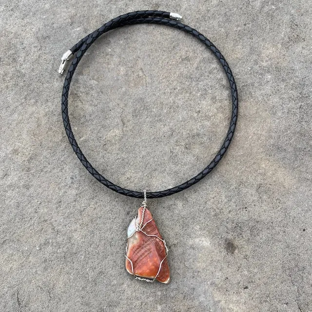 Sterling wire-wrapped abalone pendant necklace