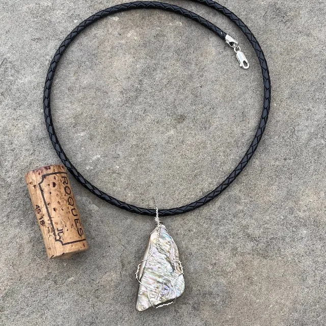 Sterling wire-wrapped abalone pendant necklace