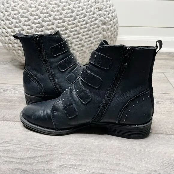 Steve Madden Pursue Studded Buckle Leather Moto Booties Black Size 7.5M