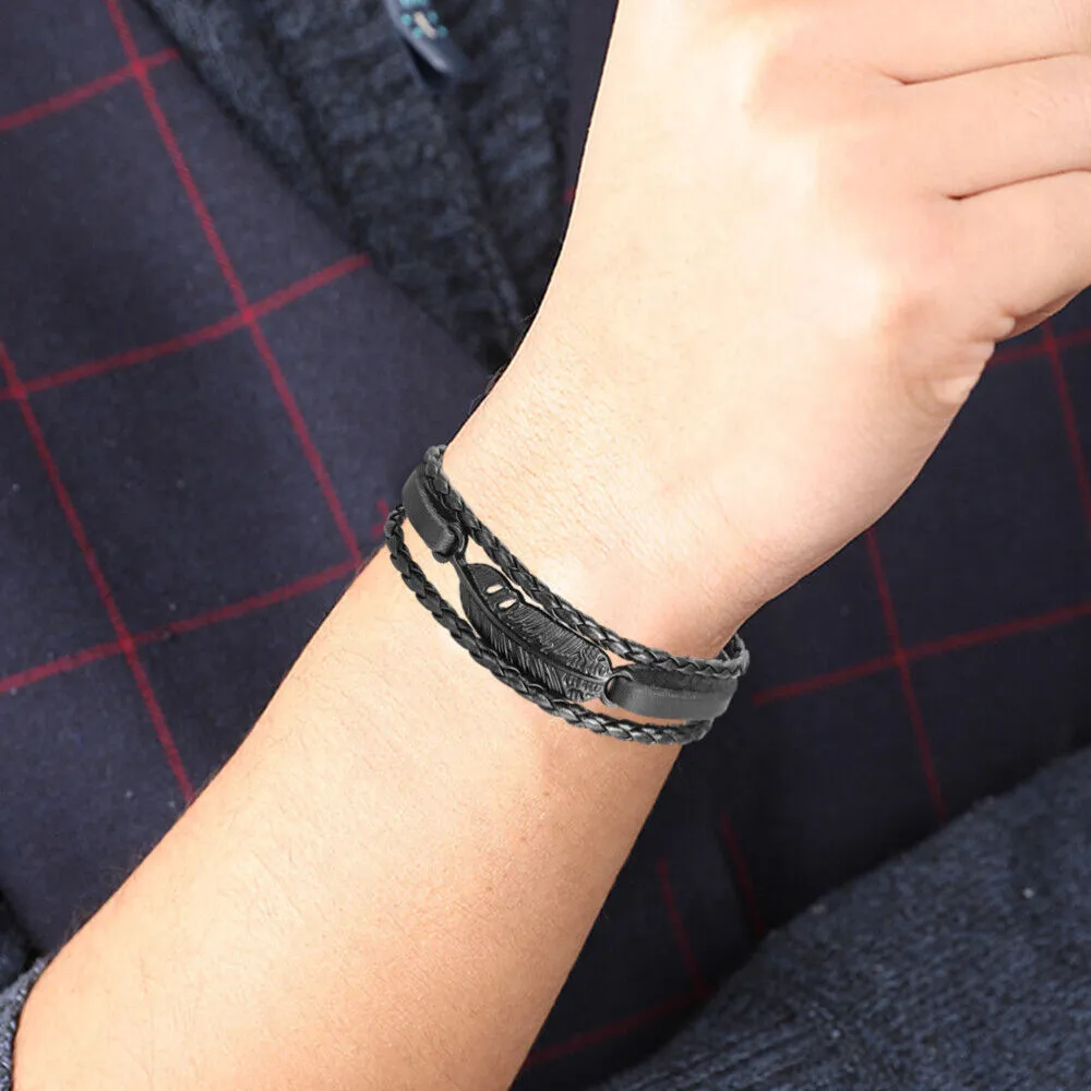 Stylish Unisex Braided Faux Leather Wristband Bracelet - Suitable for Men and Women