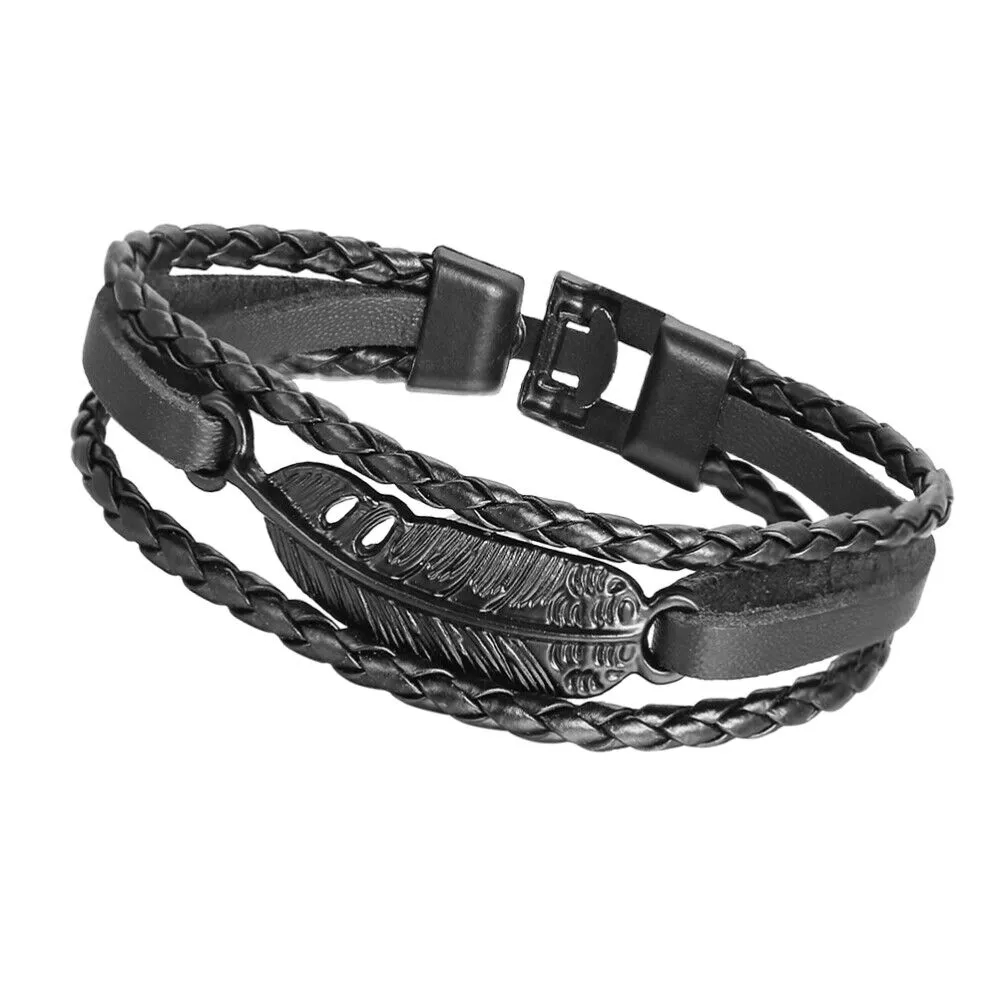 Stylish Unisex Braided Faux Leather Wristband Bracelet - Suitable for Men and Women