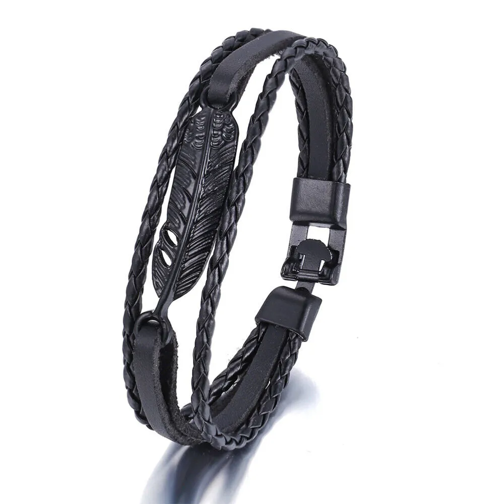 Stylish Unisex Braided Faux Leather Wristband Bracelet - Suitable for Men and Women