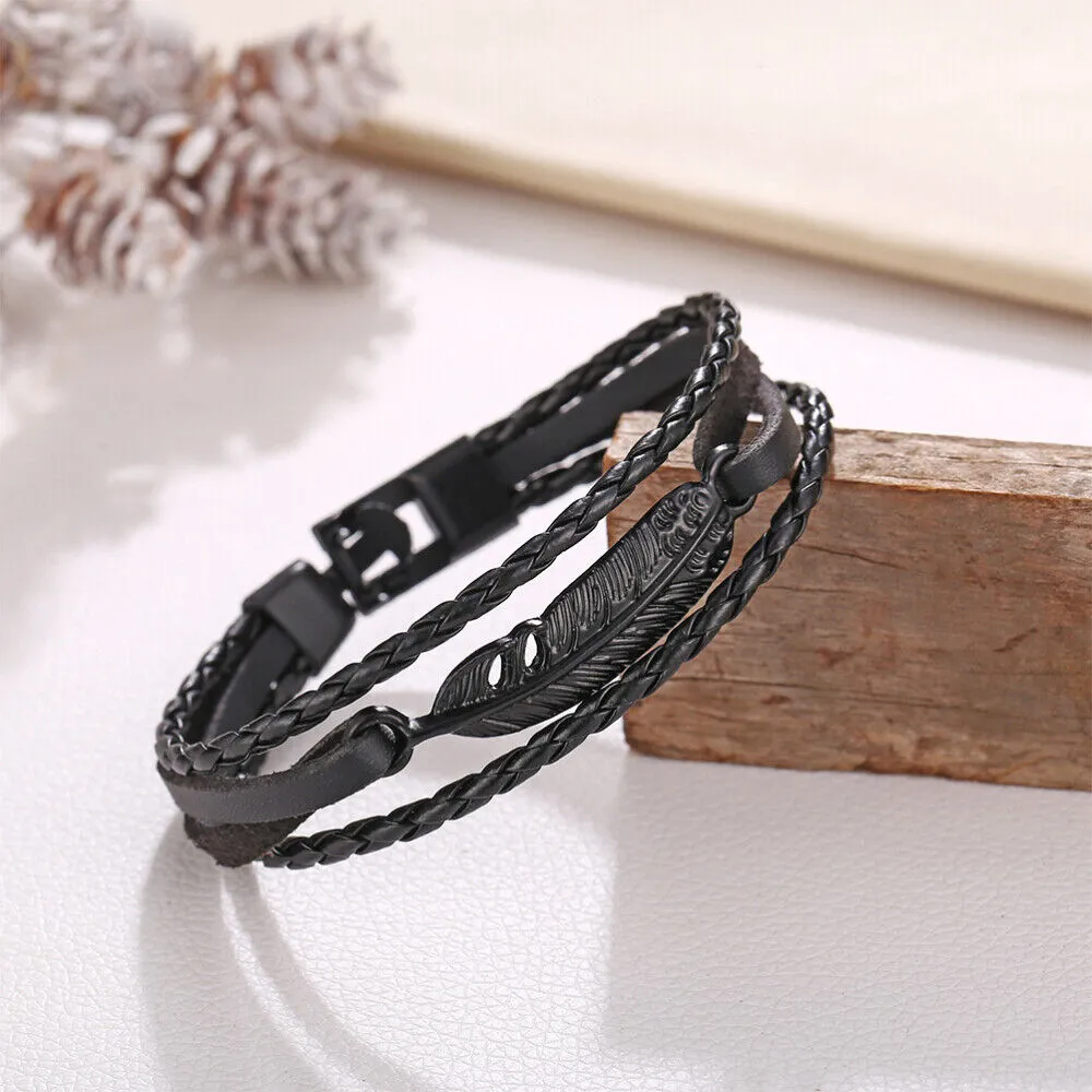 Stylish Unisex Braided Faux Leather Wristband Bracelet - Suitable for Men and Women