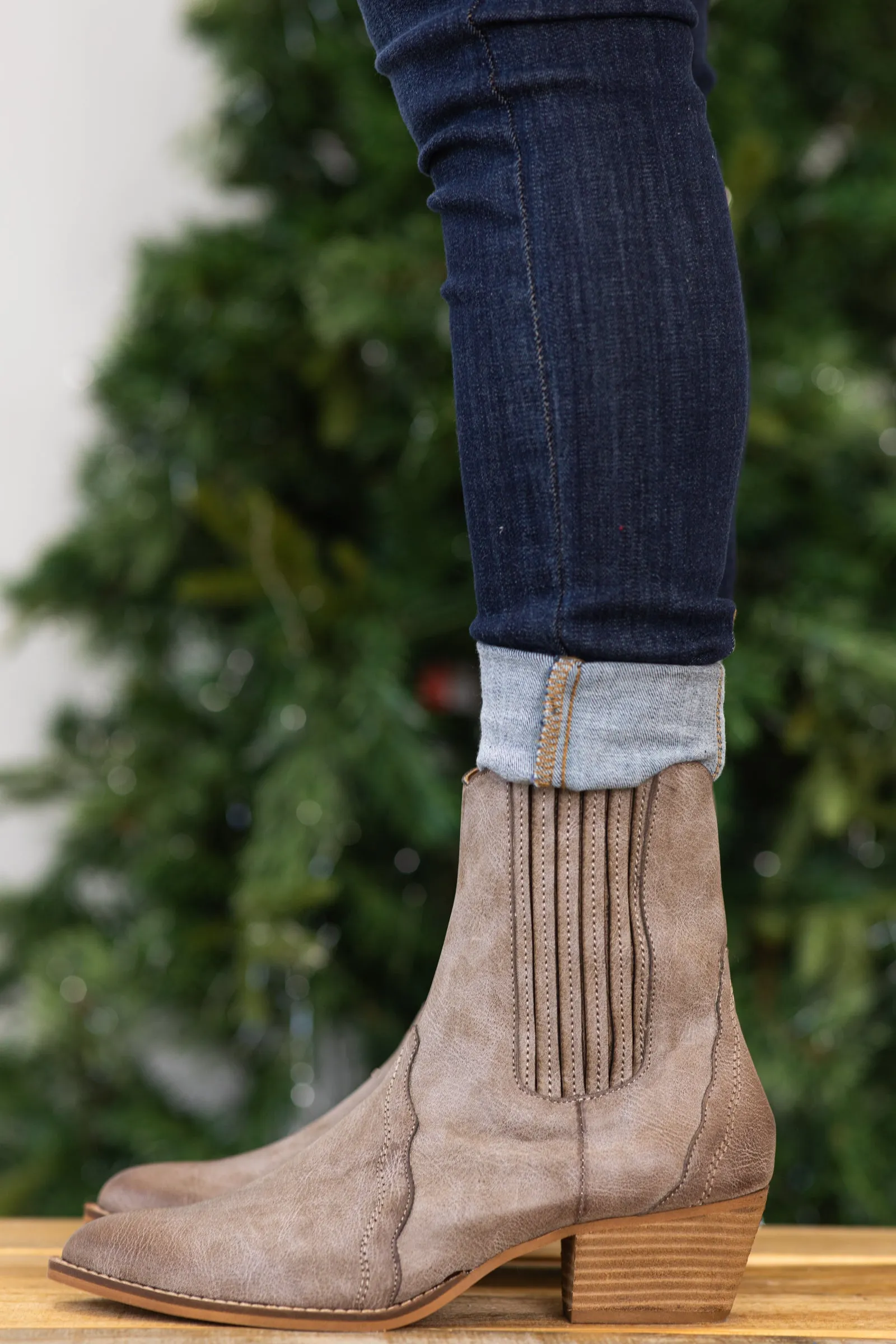Taupe Burnished Point Toe Booties