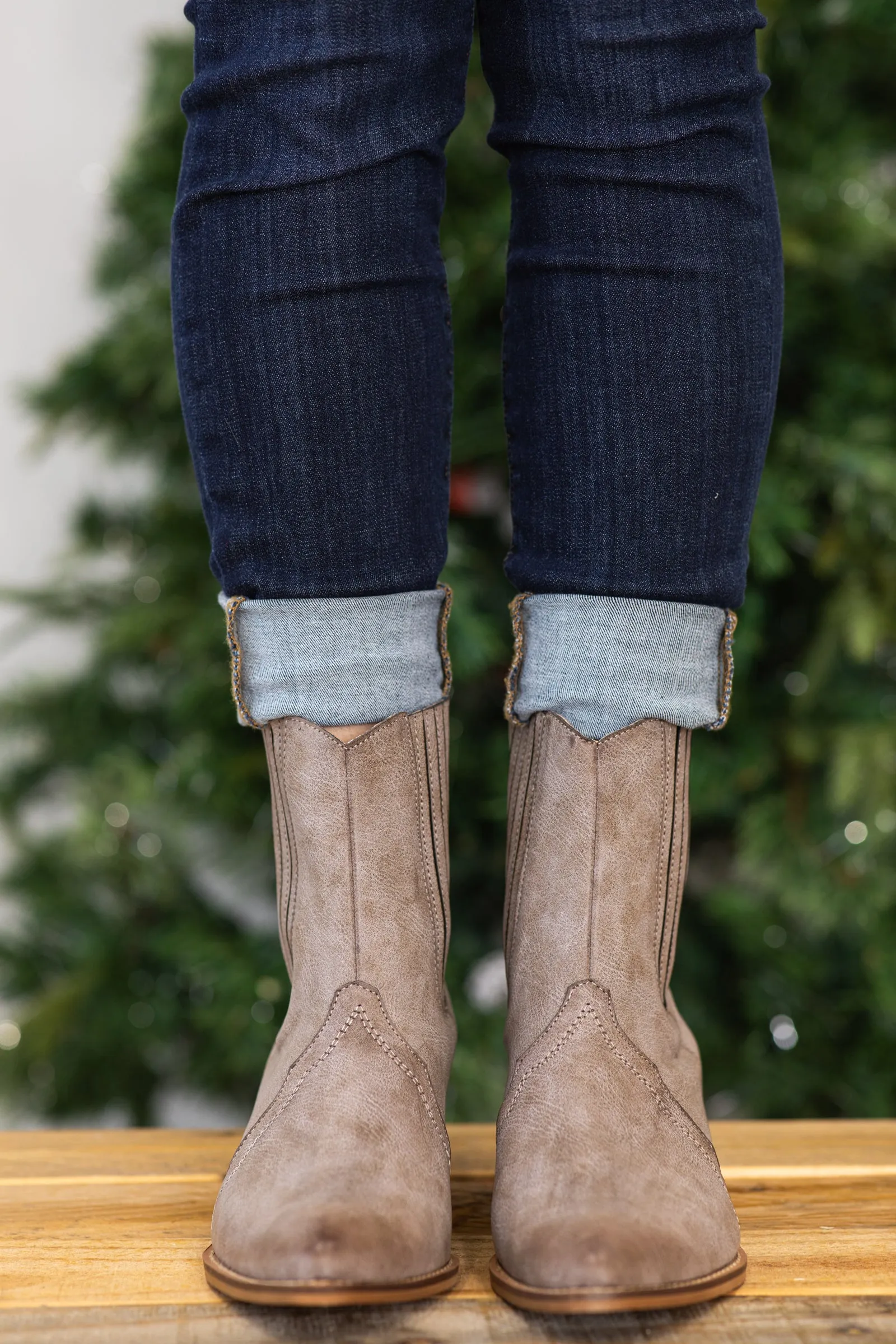 Taupe Burnished Point Toe Booties