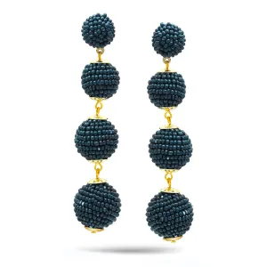 TEAL SEED BEAD BALLS GOLD POST EARRINGS #FWNK-1806-44 (GB1)