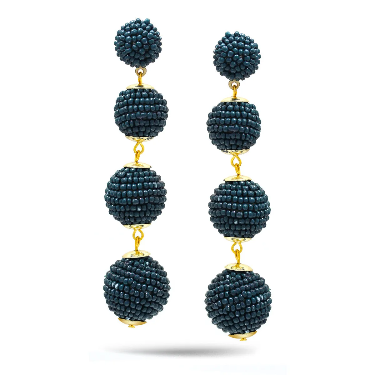 TEAL SEED BEAD BALLS GOLD POST EARRINGS #FWNK-1806-44 (GB1)