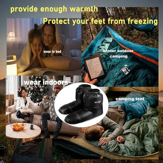 Tentock Down Booties Ultralight Water-Resistant Camping Down Socks Winter Thermal Foot Down Slippers Backpacking Men & Women for Sleeping