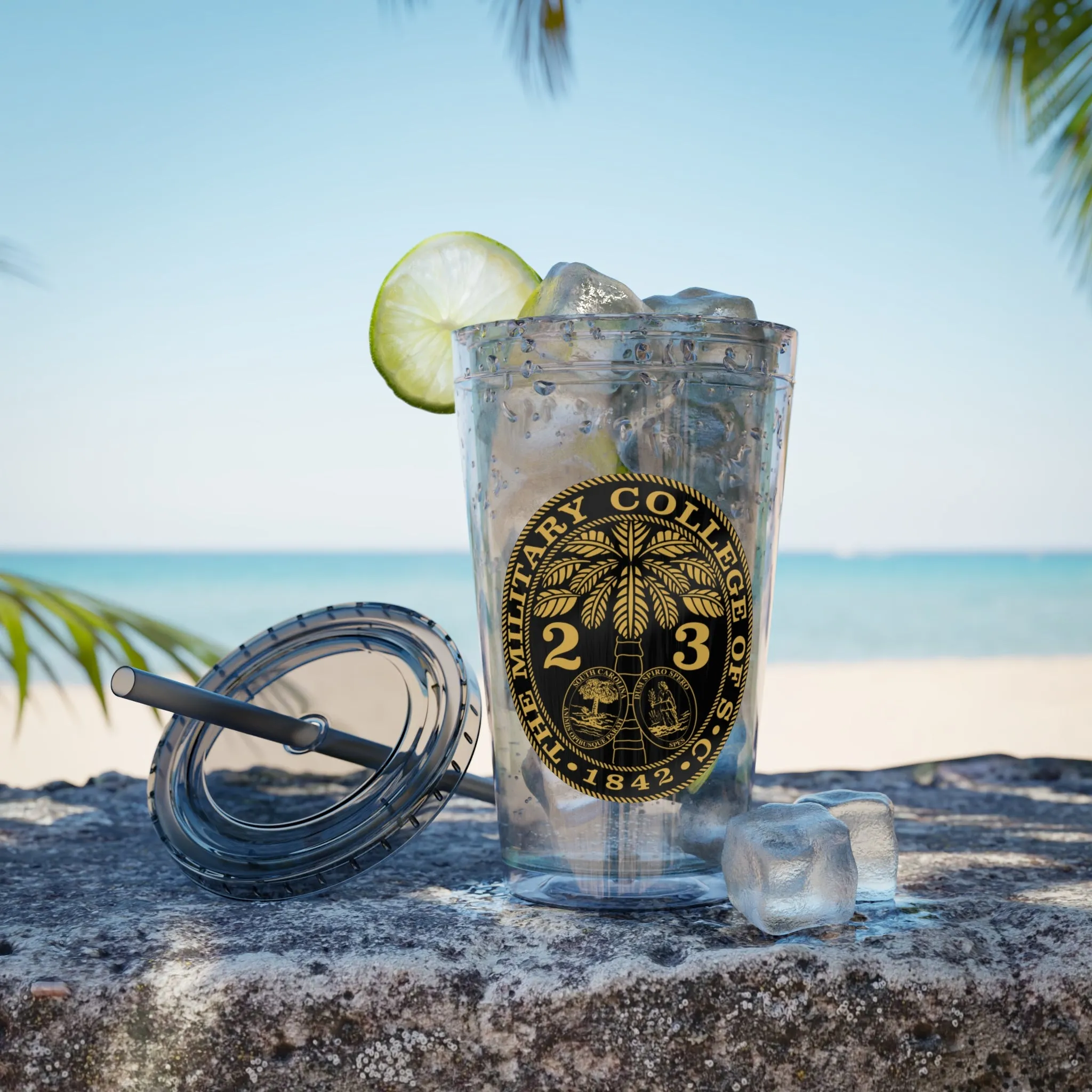 The Citadel, Ring Bezel, (Customized with your year), Sunsplash Tumbler with Straw, 16oz