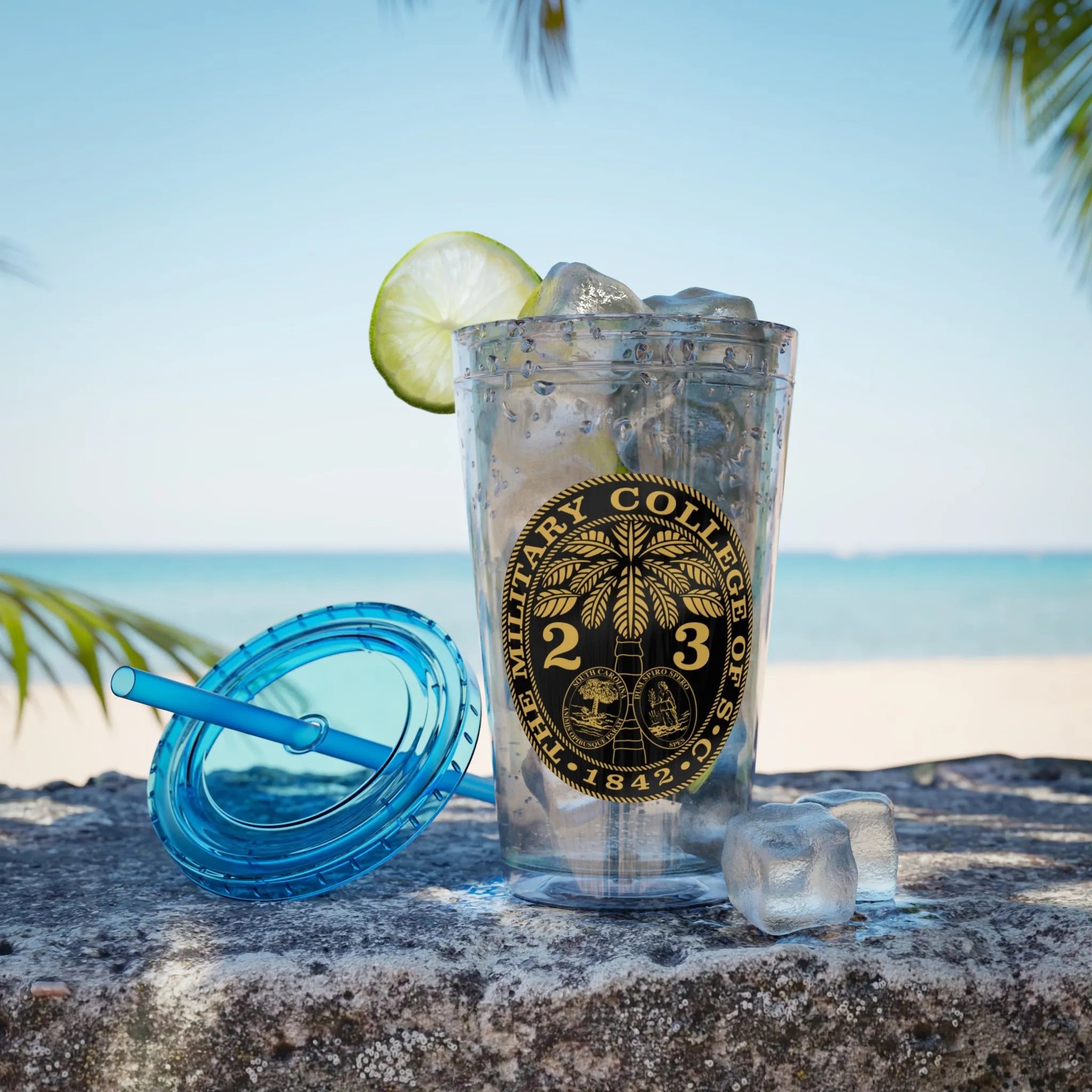 The Citadel, Ring Bezel, (Customized with your year), Sunsplash Tumbler with Straw, 16oz