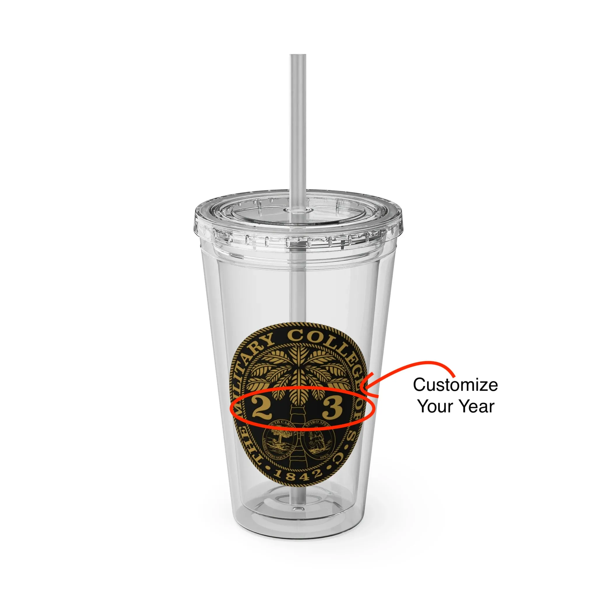 The Citadel, Ring Bezel, (Customized with your year), Sunsplash Tumbler with Straw, 16oz