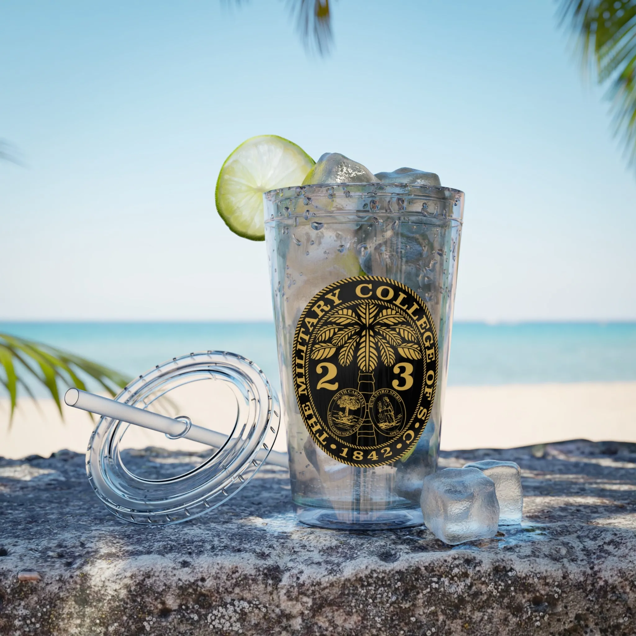 The Citadel, Ring Bezel, (Customized with your year), Sunsplash Tumbler with Straw, 16oz