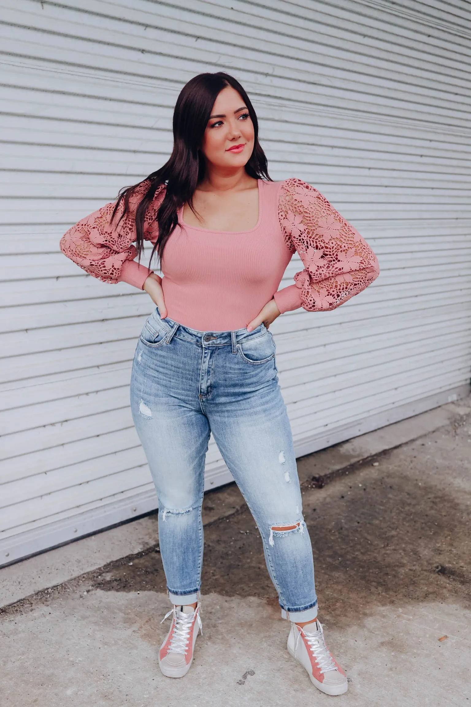 The Little Things Crochet Sleeve Bodysuit - Mauve