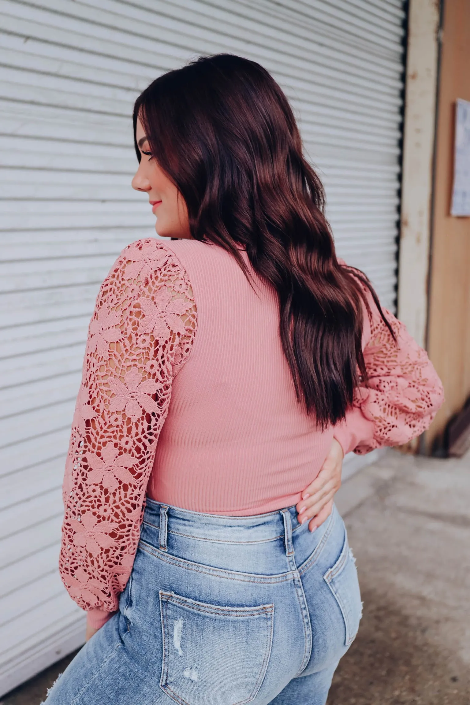 The Little Things Crochet Sleeve Bodysuit - Mauve