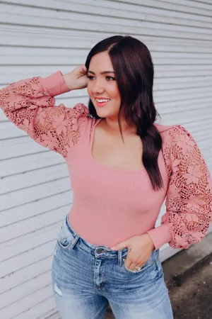 The Little Things Crochet Sleeve Bodysuit - Mauve