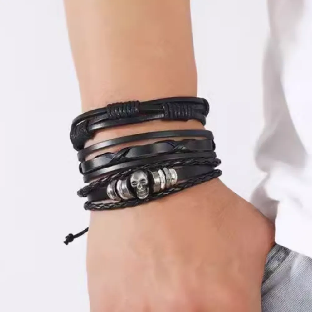 Three Piece Star Braided Leather Bracelet