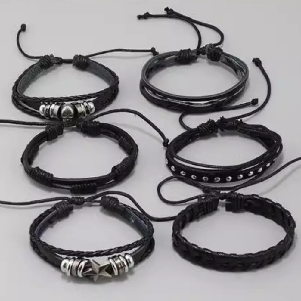 Three Piece Star Braided Leather Bracelet