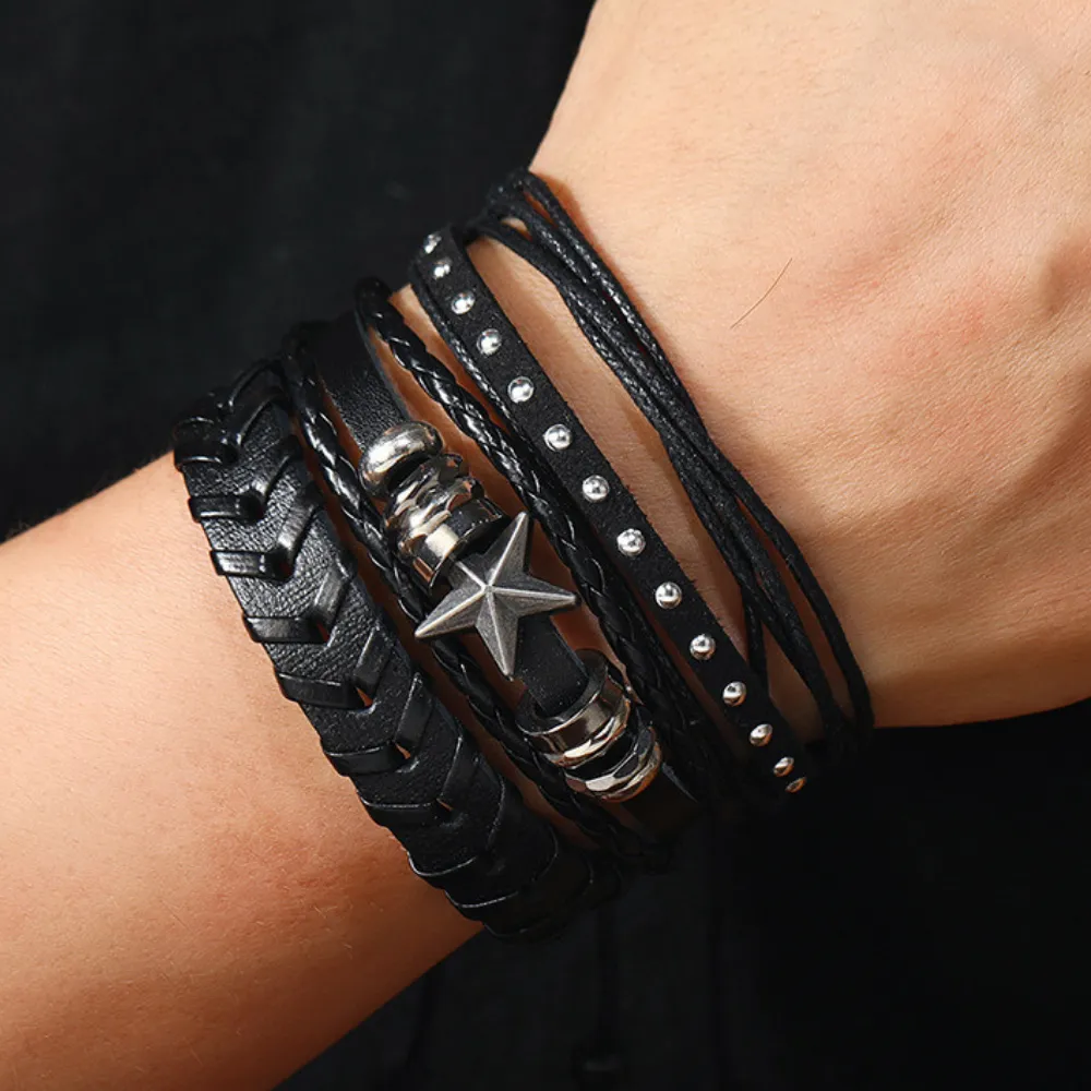 Three Piece Star Braided Leather Bracelet