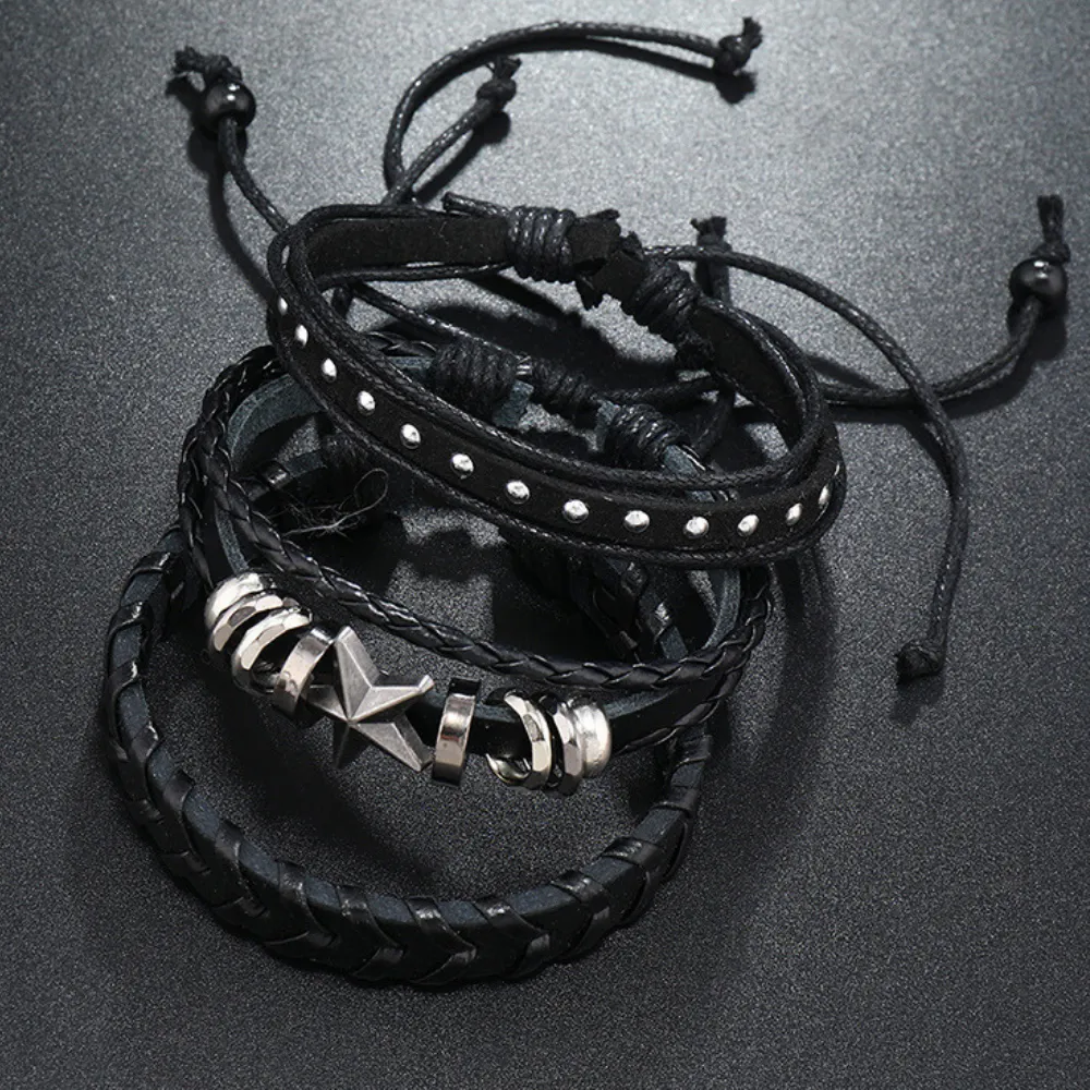 Three Piece Star Braided Leather Bracelet