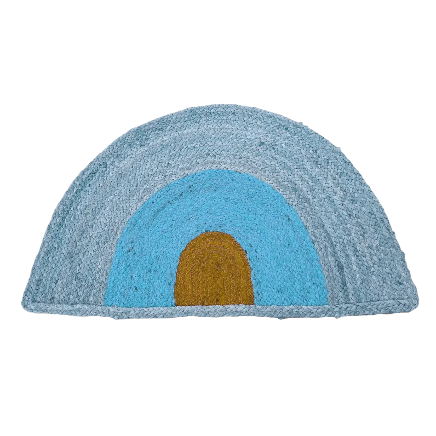 Three-toned Half Moon Accent Jute Rug - Blue