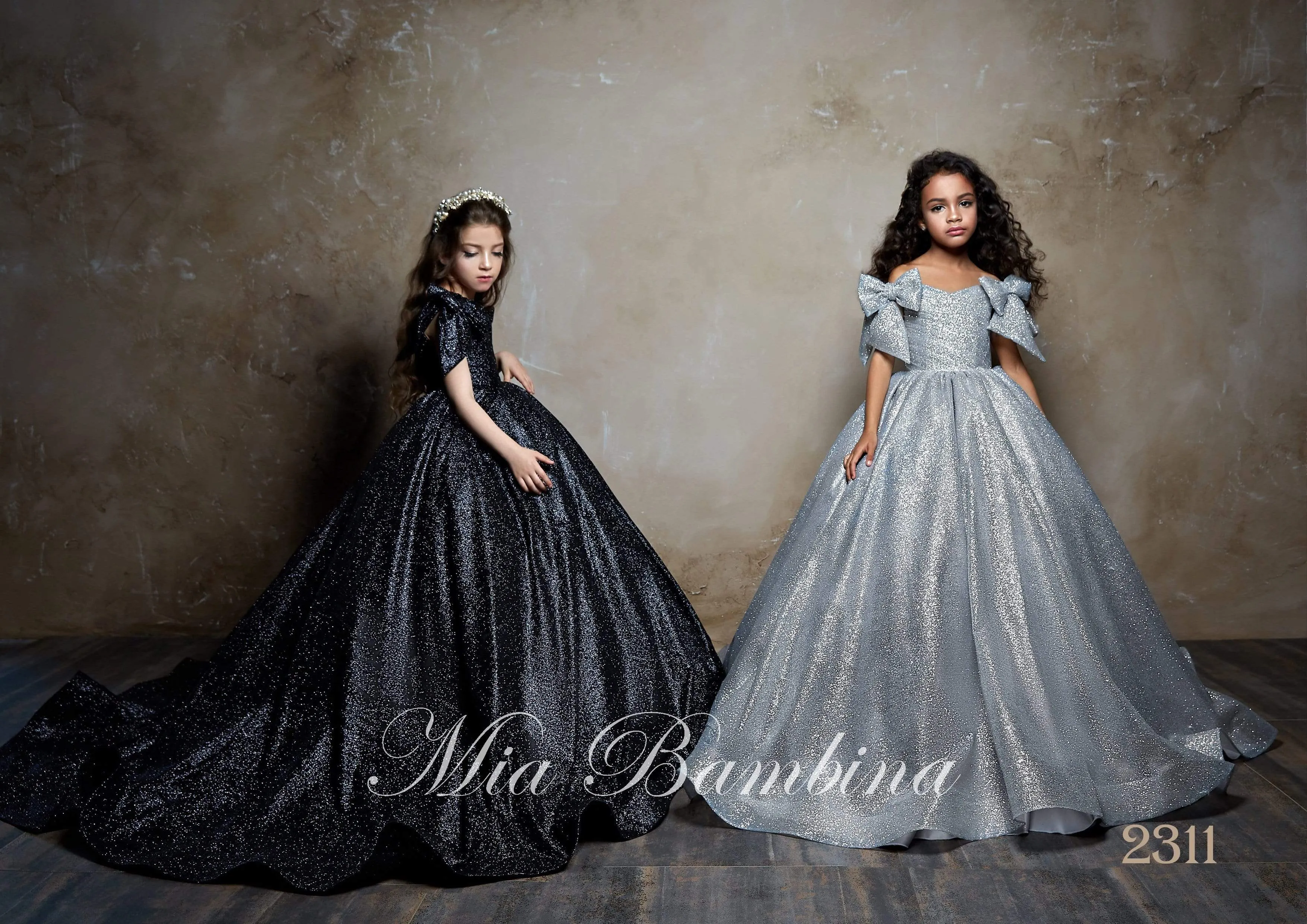 Tina Black Glitter Girl Ball Gown with Bows