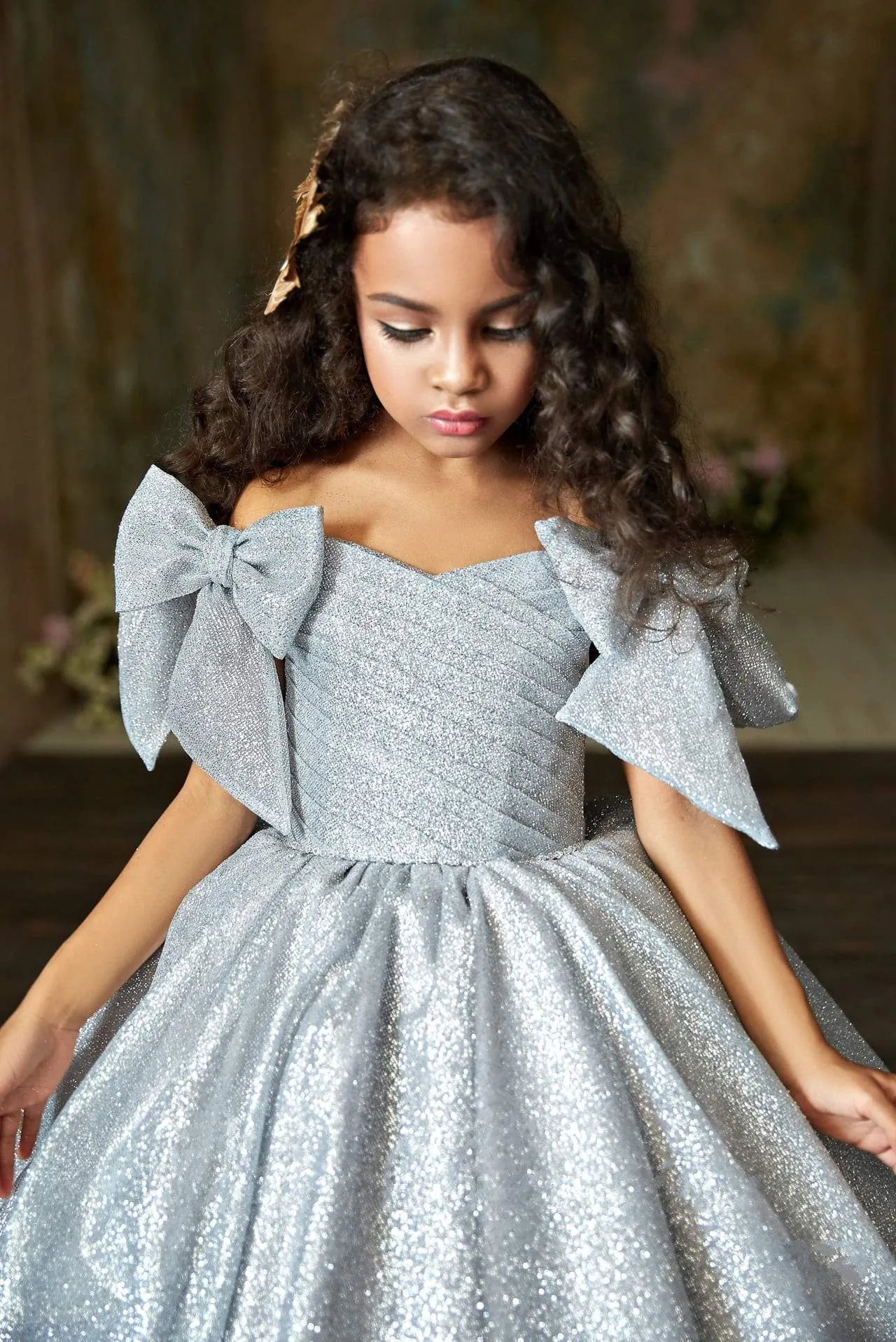 Tina Black Glitter Girl Ball Gown with Bows