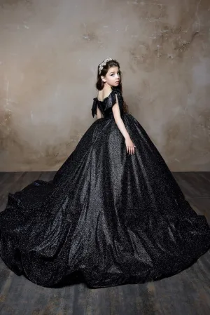 Tina Black Glitter Girl Ball Gown with Bows