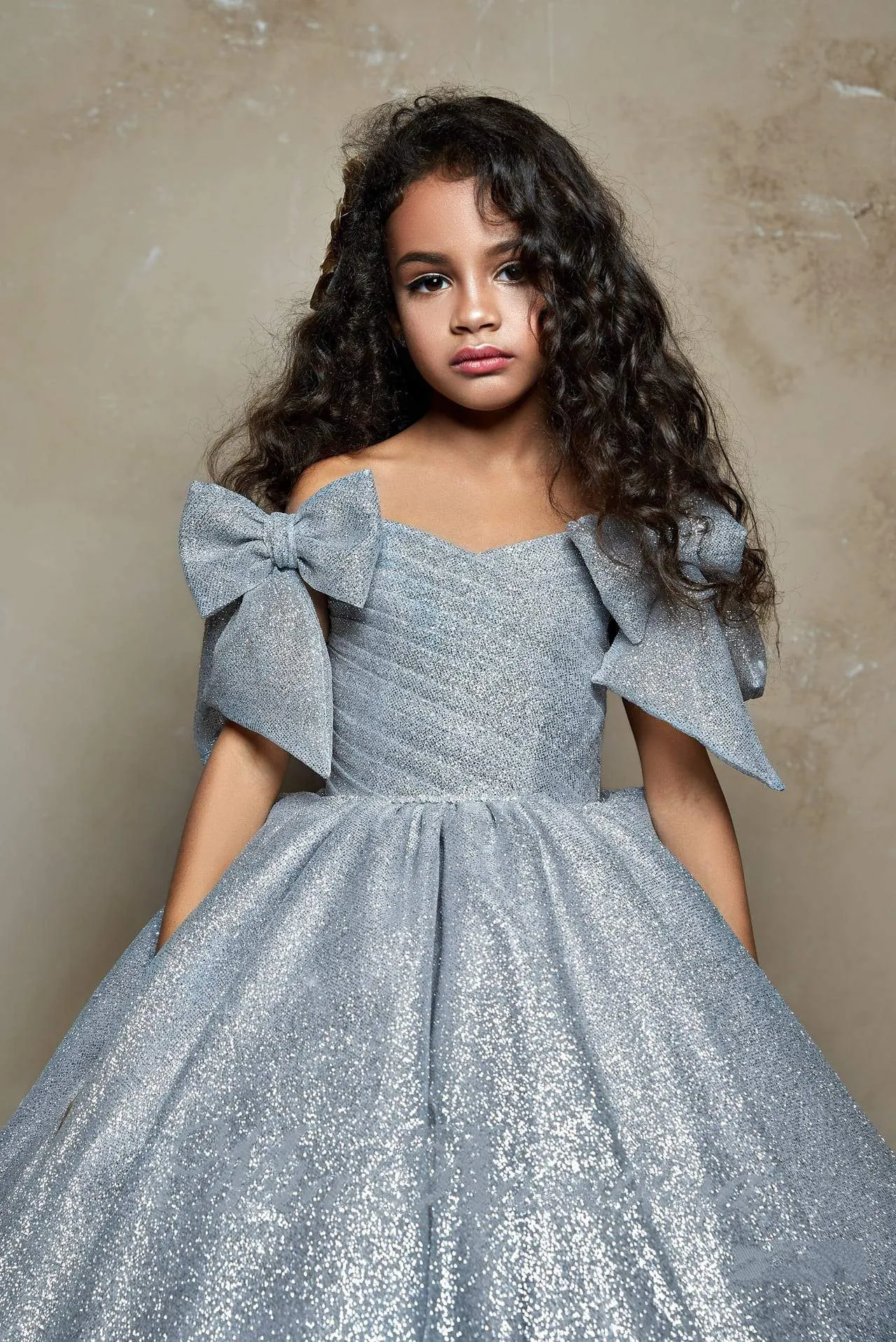 Tina Black Glitter Girl Ball Gown with Bows