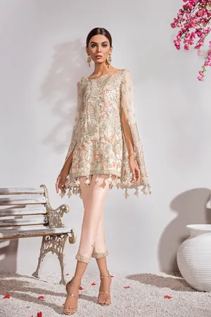 Traditional Designer wedding dress in elegant light greenish and pechy pink  color # B3440