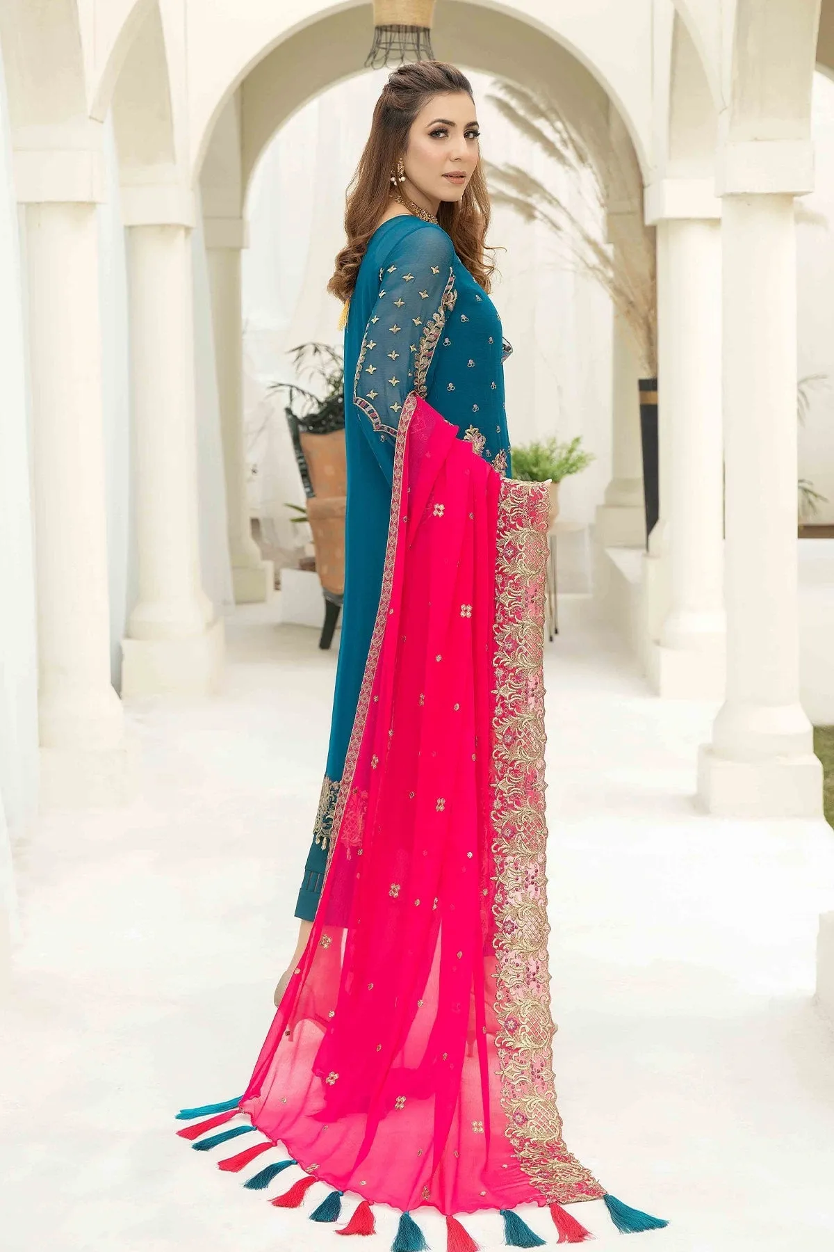 Traditional Embroidered Shirt and Capri Pakistani Wedding Dress
