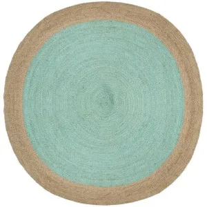 Turquoise Round Jute Rug