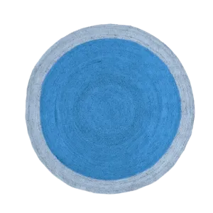 Two Toned Blue Round Jute Rug
