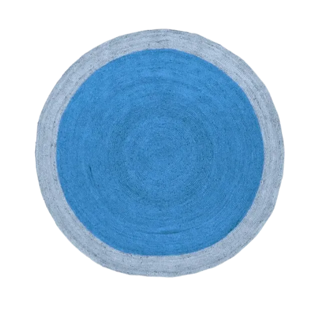 Two Toned Blue Round Jute Rug