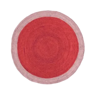 Two Toned Red Round Jute Rug