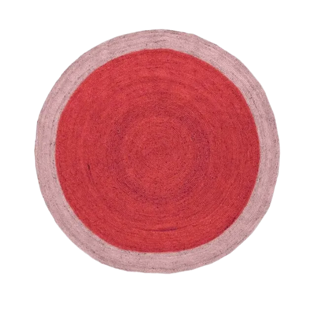 Two Toned Red Round Jute Rug