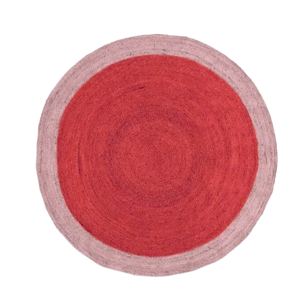 Two Toned Red Round Jute Rug