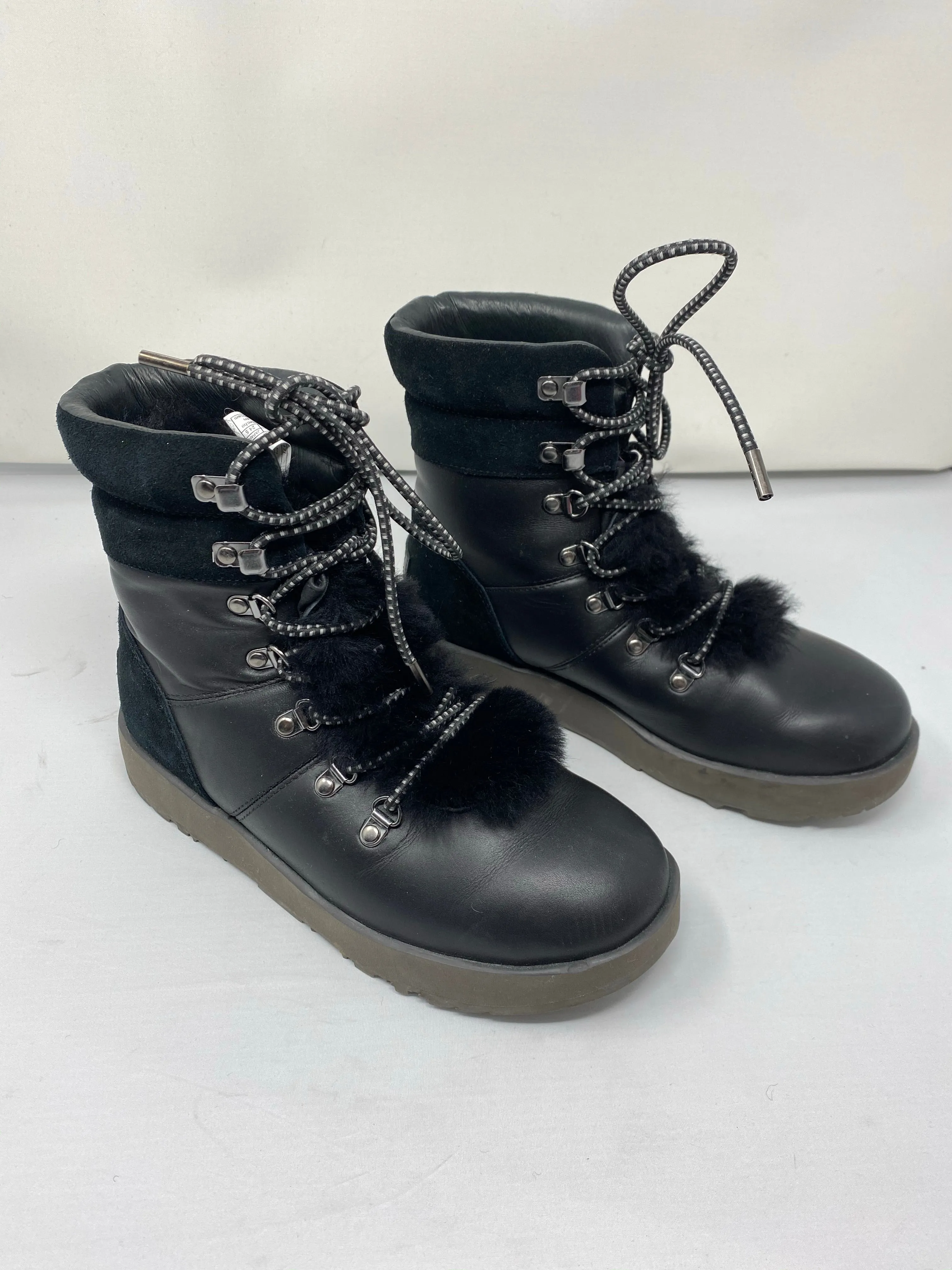 Ugg Leather and Suede Black Waterproof  Fur Lined Lace Up Booties