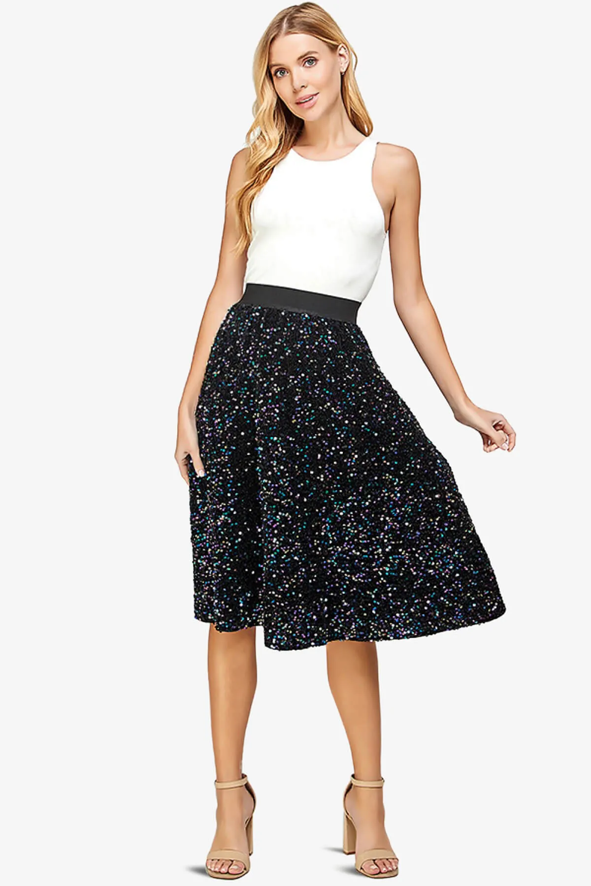 Ulyana Sequin A-Line Midi Skirt