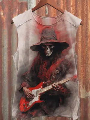 Unisex Rock Music Skull Printed Casual Tank Top