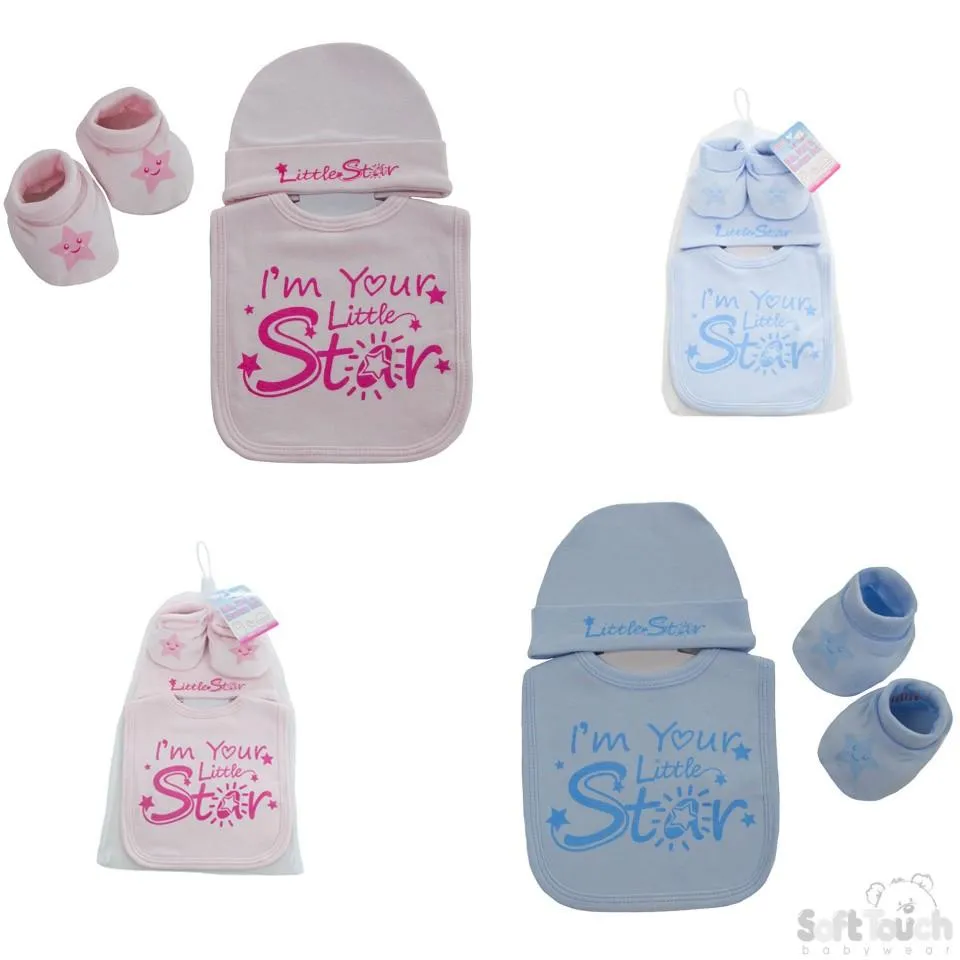 Velcro Bib, Hat & Bootee Set - Little Star: HBB256
