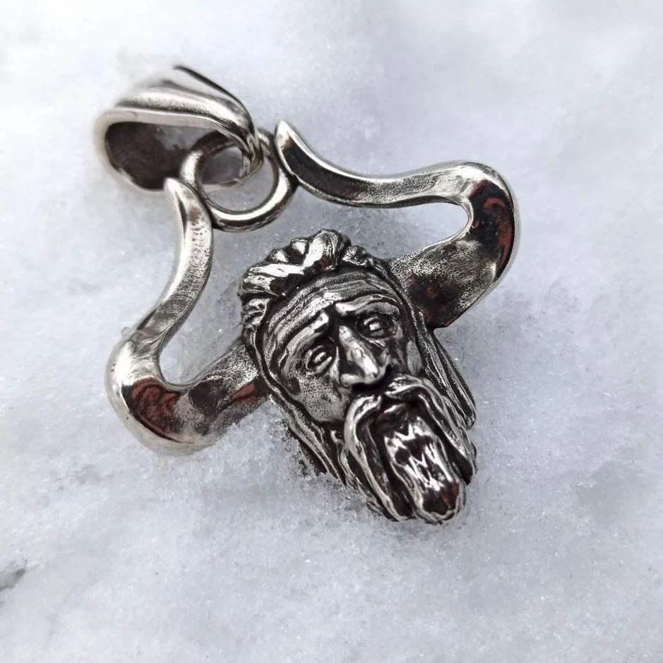 Veles Slavic Horned God silver pendant
