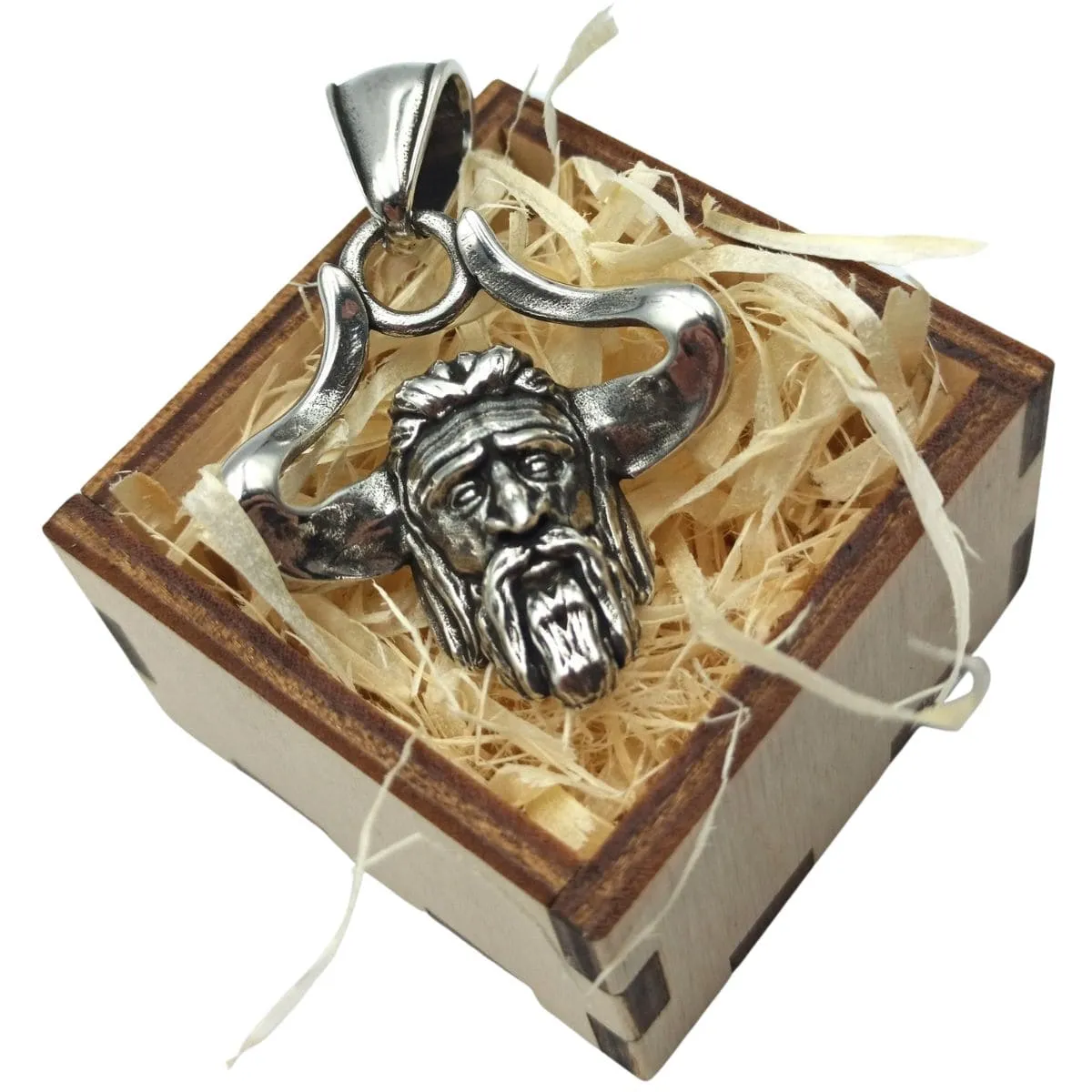 Veles Slavic Horned God silver pendant
