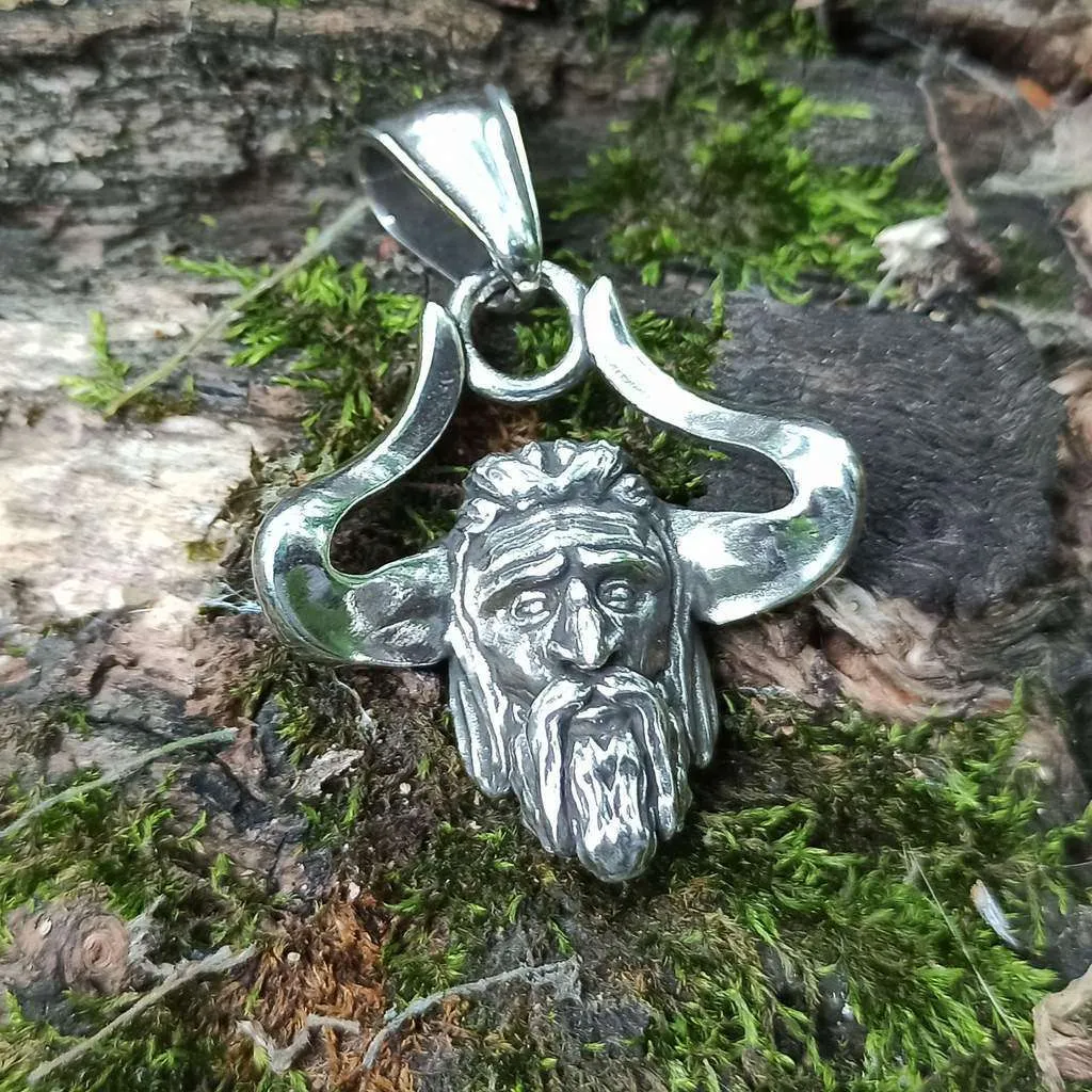 Veles Slavic Horned God silver pendant