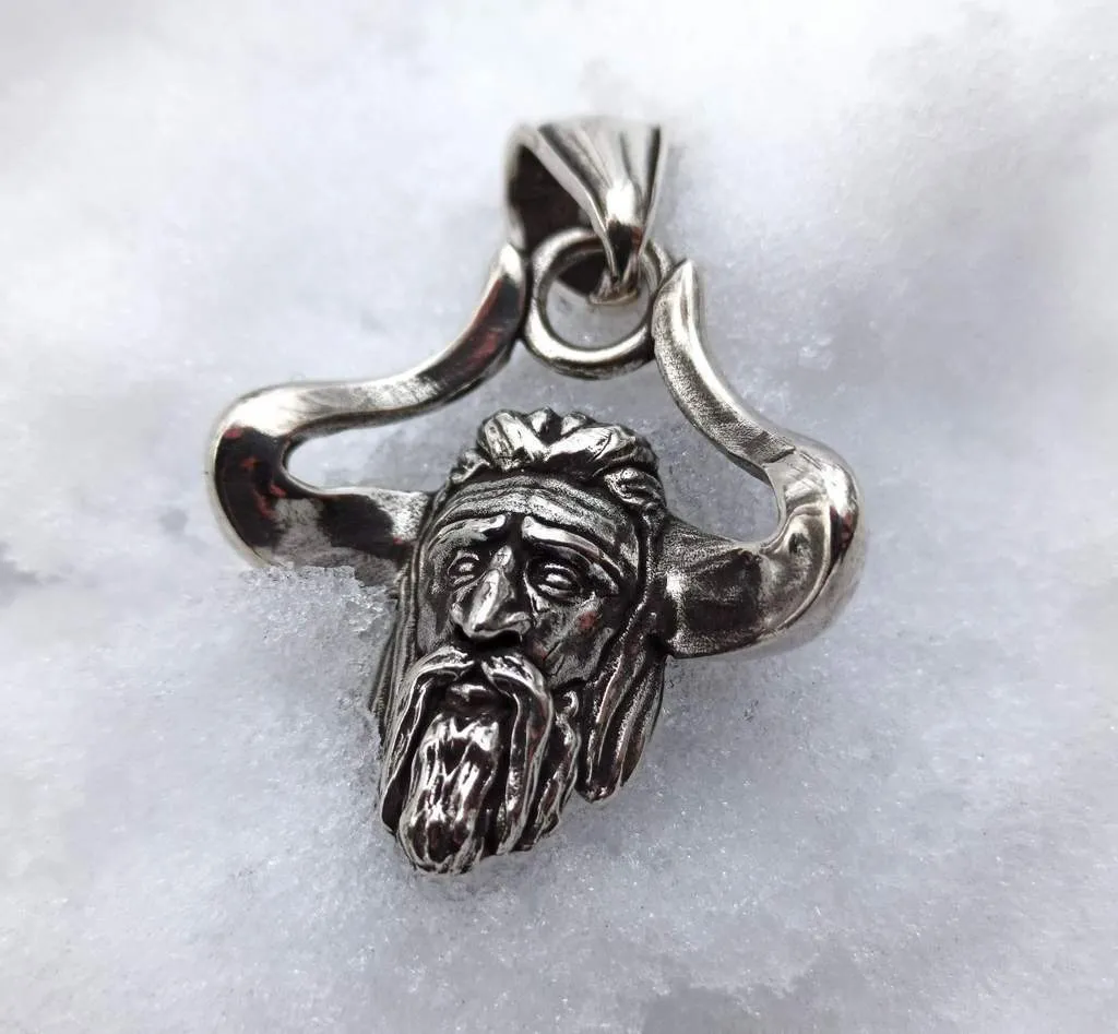 Veles Slavic Horned God silver pendant