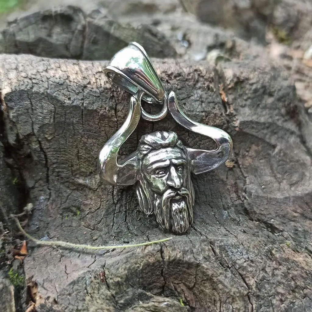 Veles Slavic Horned God silver pendant