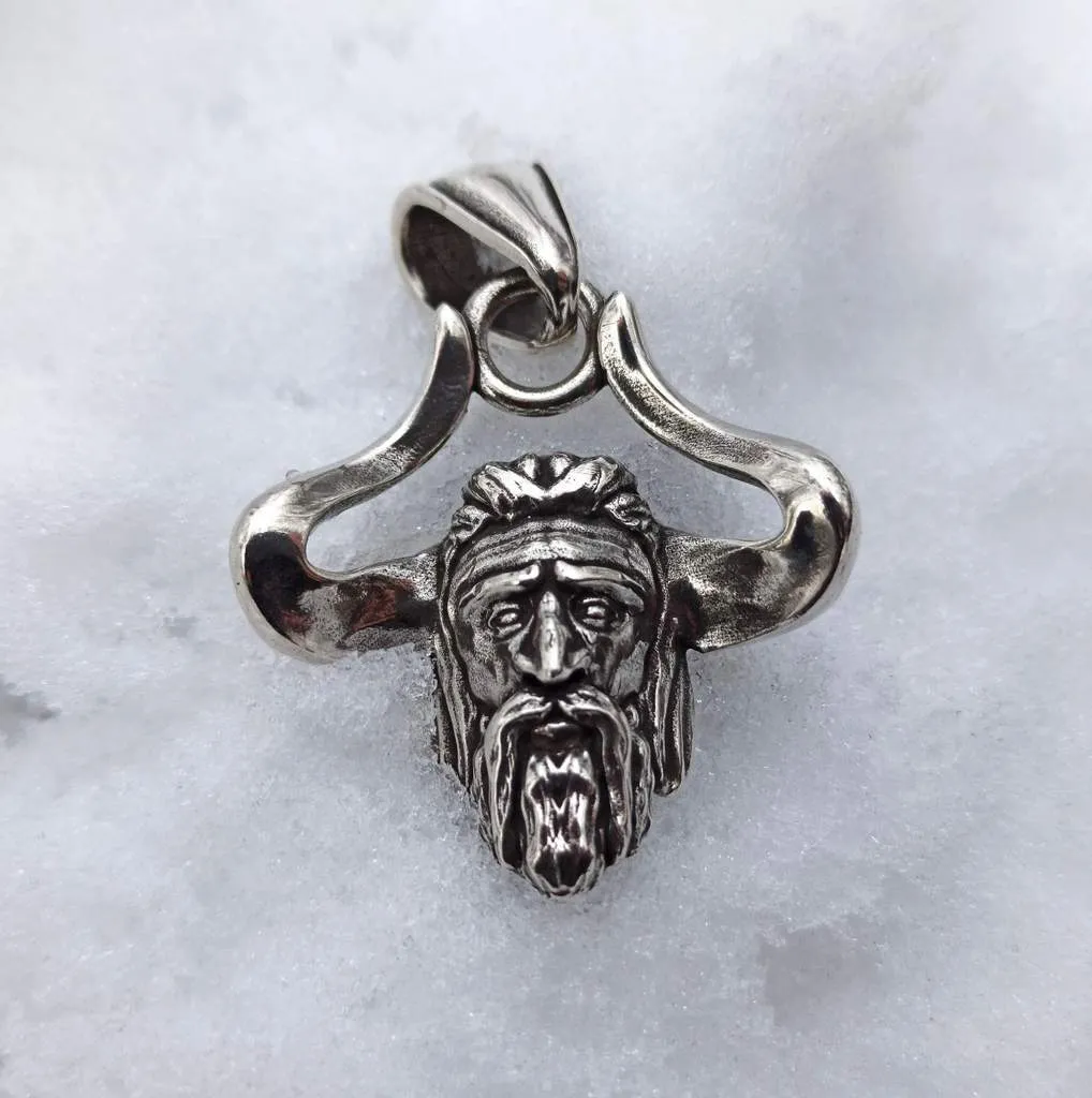 Veles Slavic Horned God silver pendant