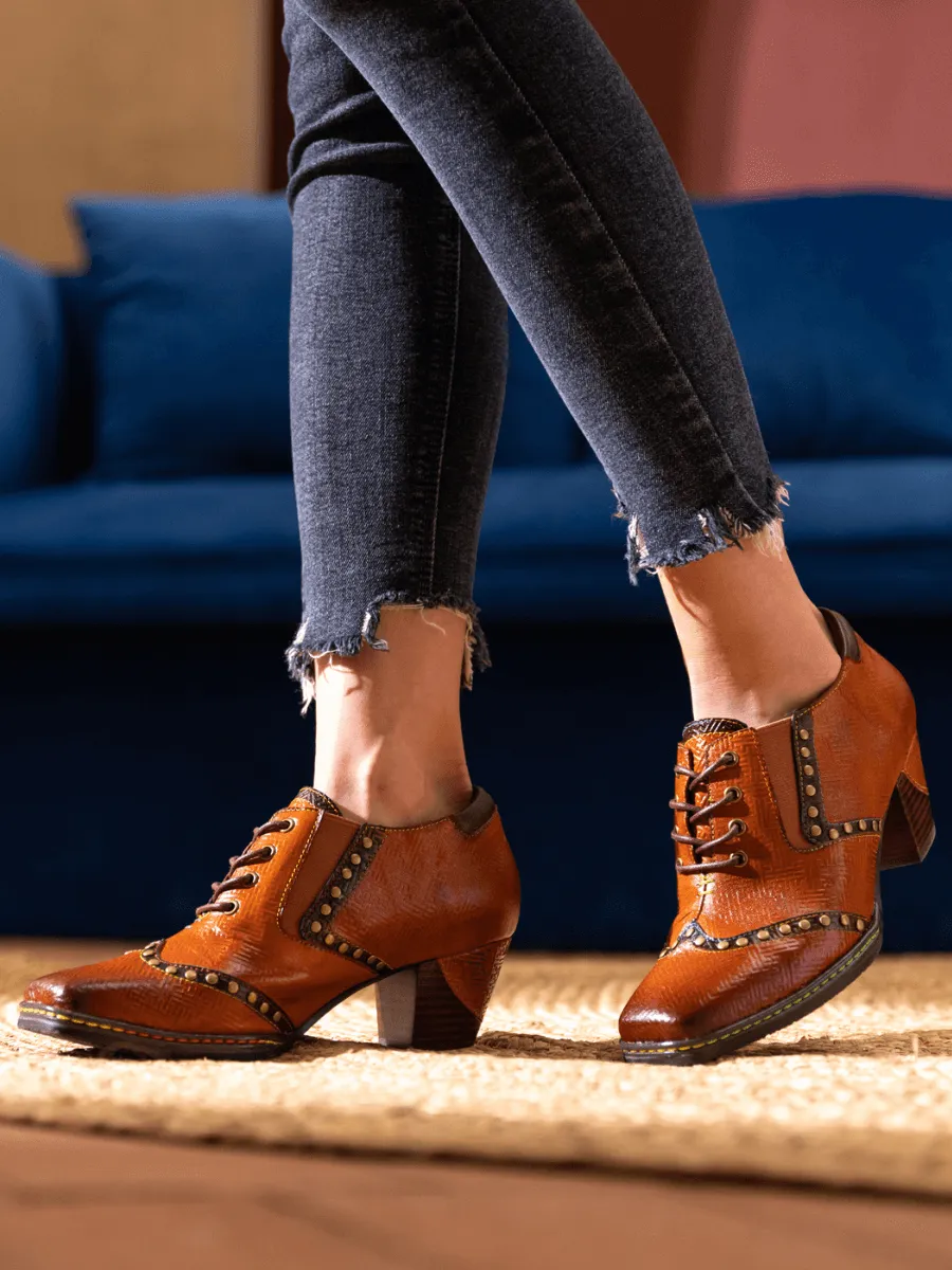 Vicconfy | ZOIE MAZE EMBOSSED STUDDED LEATHER OXFORD