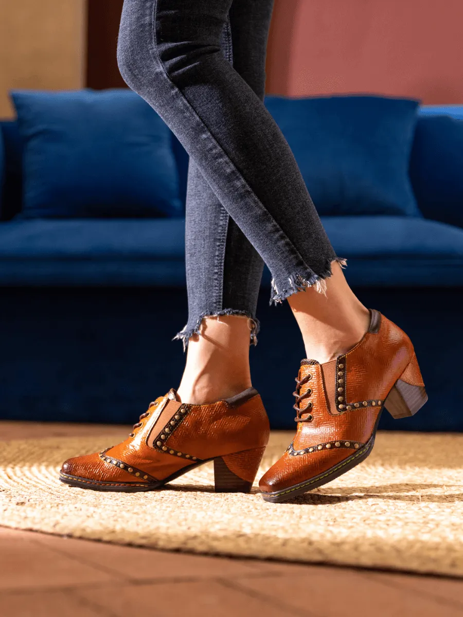 Vicconfy | ZOIE MAZE EMBOSSED STUDDED LEATHER OXFORD