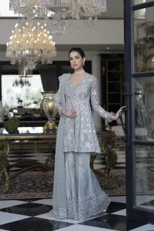 Wedding Party Gharara Dress in Gray Color #Y2005
